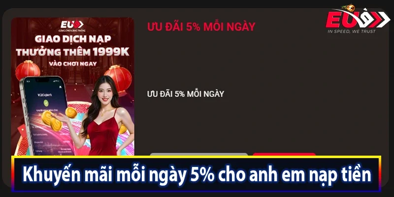 Khuyến mãi mỗi ngày 5% cho anh em nạp tiền