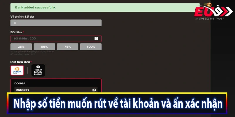 Nhập số tiền muốn rút về tài khoản và ấn xác nhận