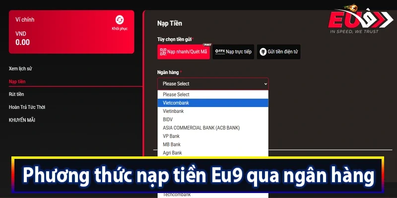 Phương thức nạp tiền Eu9 qua ngân hàng